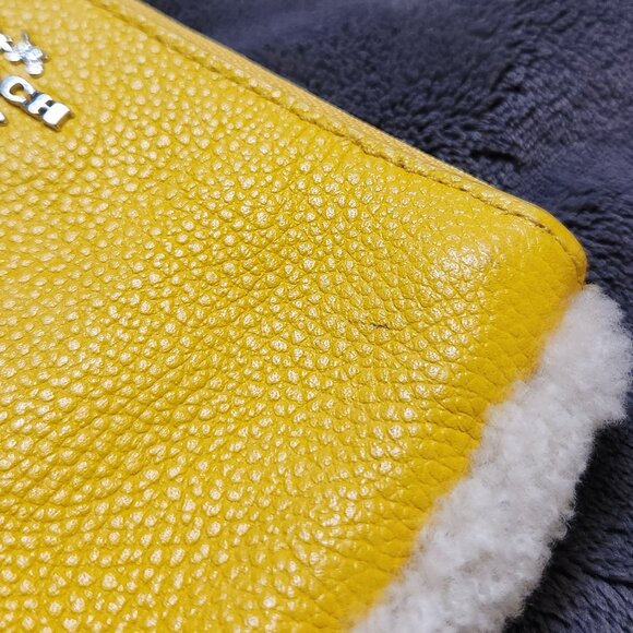 Coach Yellow Leather Shearling Trim Wristlet - Picture 8 of 9